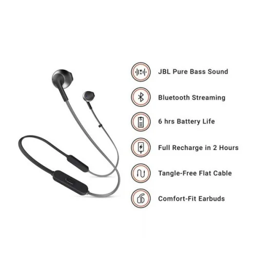 JBL Wireless Earphone T205BT - Black